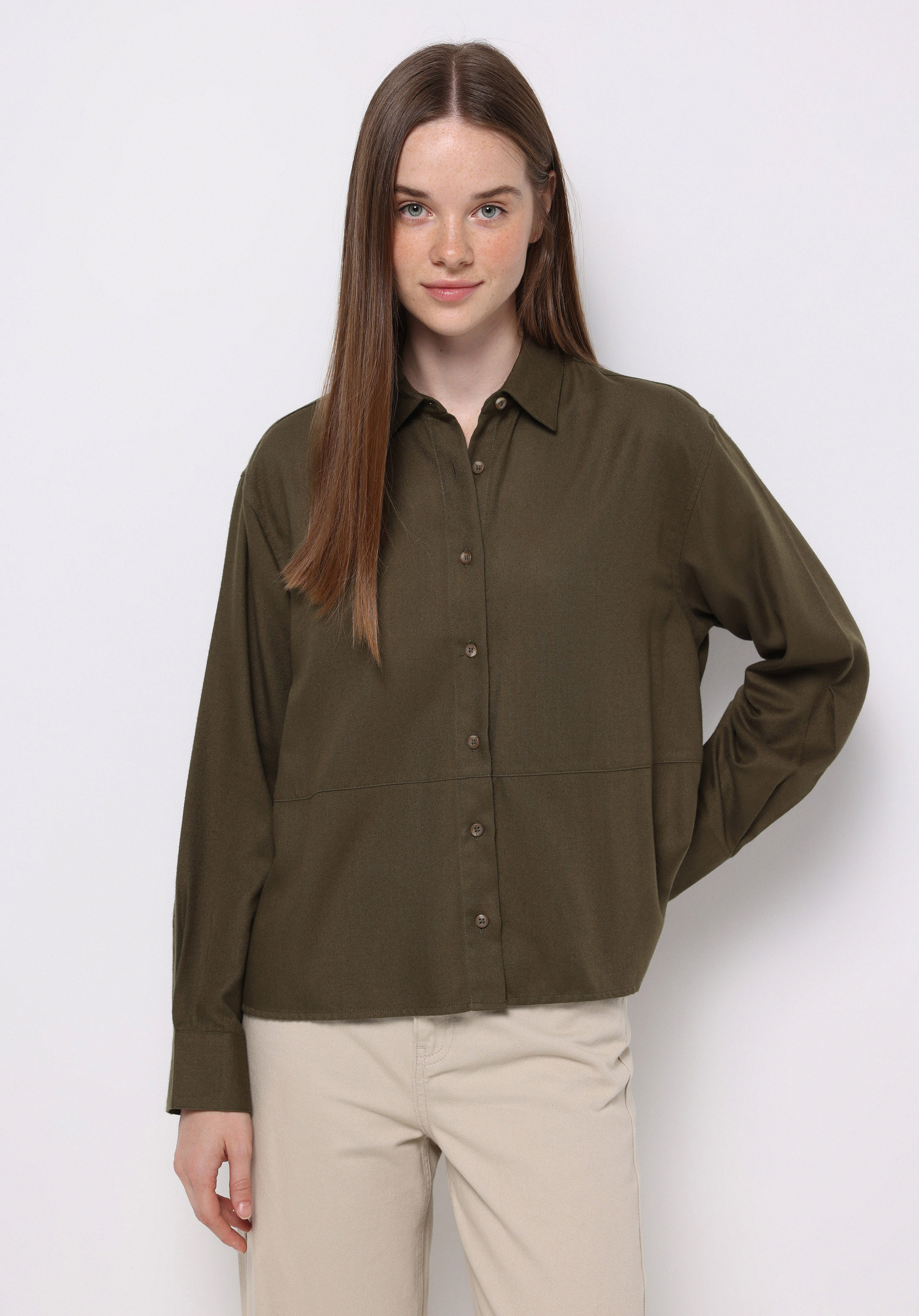 اعرض التفاصيل لـ كاكي للنساء قميص  كم طويل