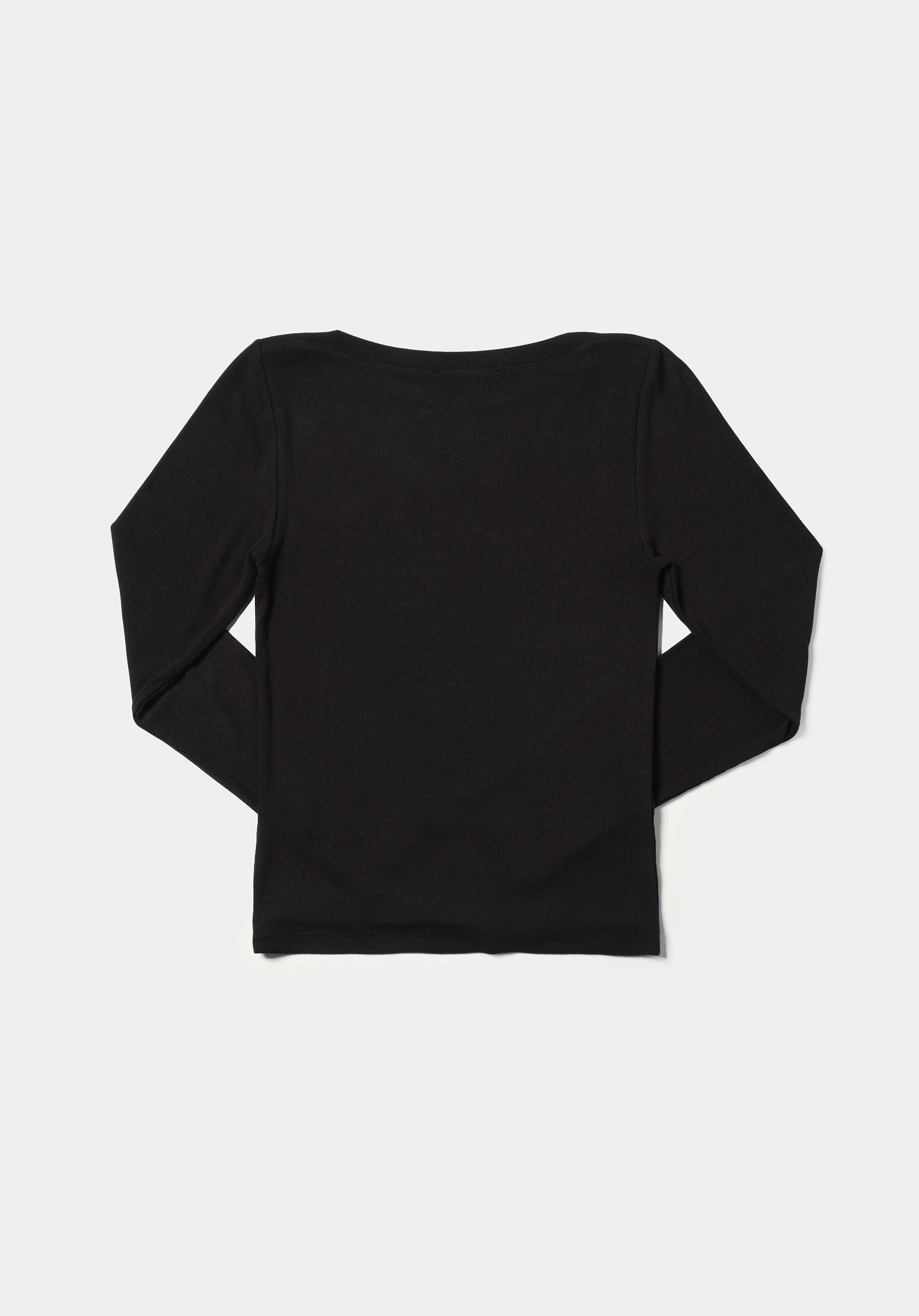 اعرض التفاصيل لـ ضيق  طوق قارب مستقيم نسائي أسود كم طويل تي شيرت