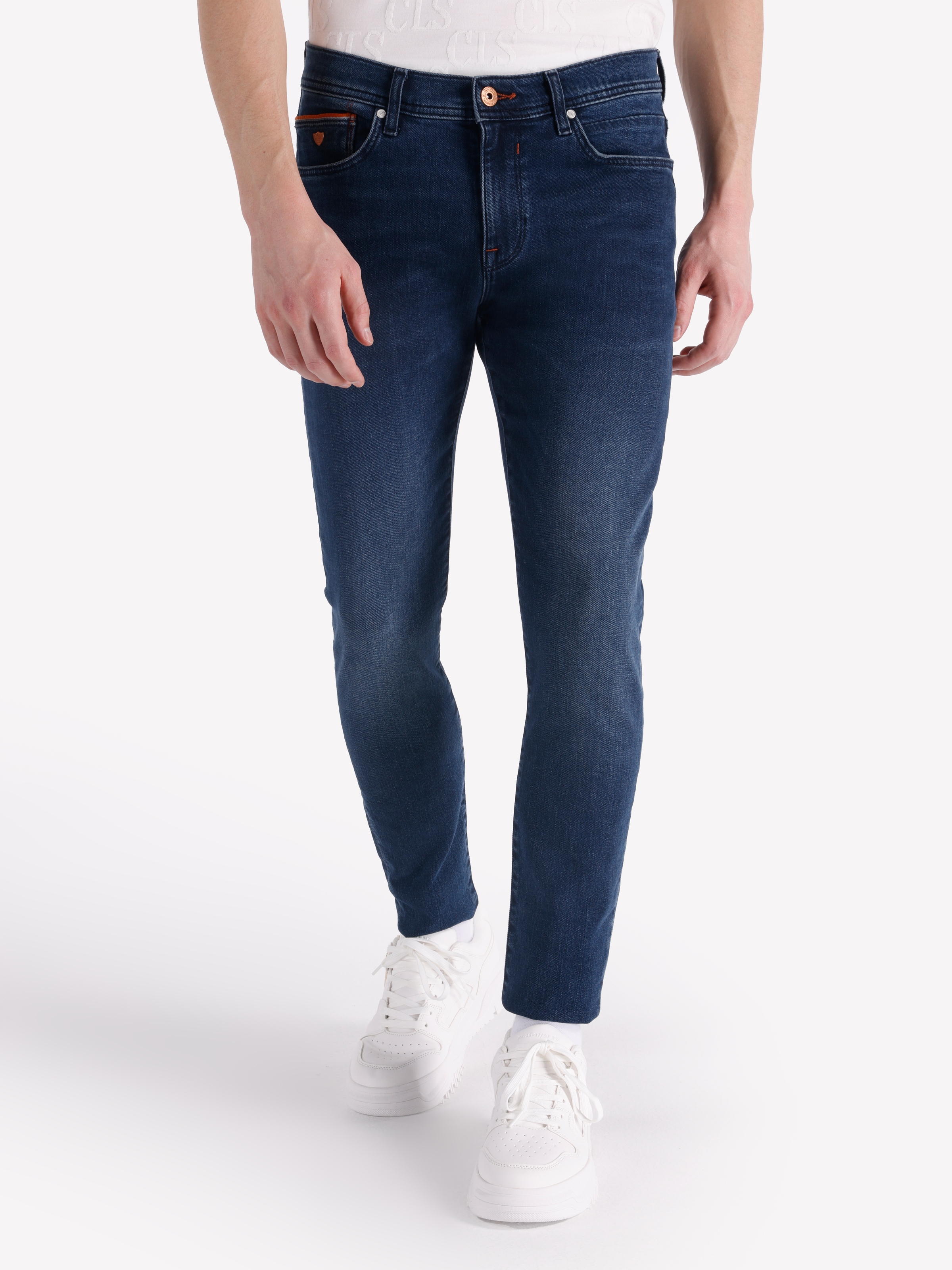 اعرض التفاصيل لـ 040 Alex Super Slim Fit Low Waist Sinny Leg بنطلون رجالي أزرق داكن Cl1065227 