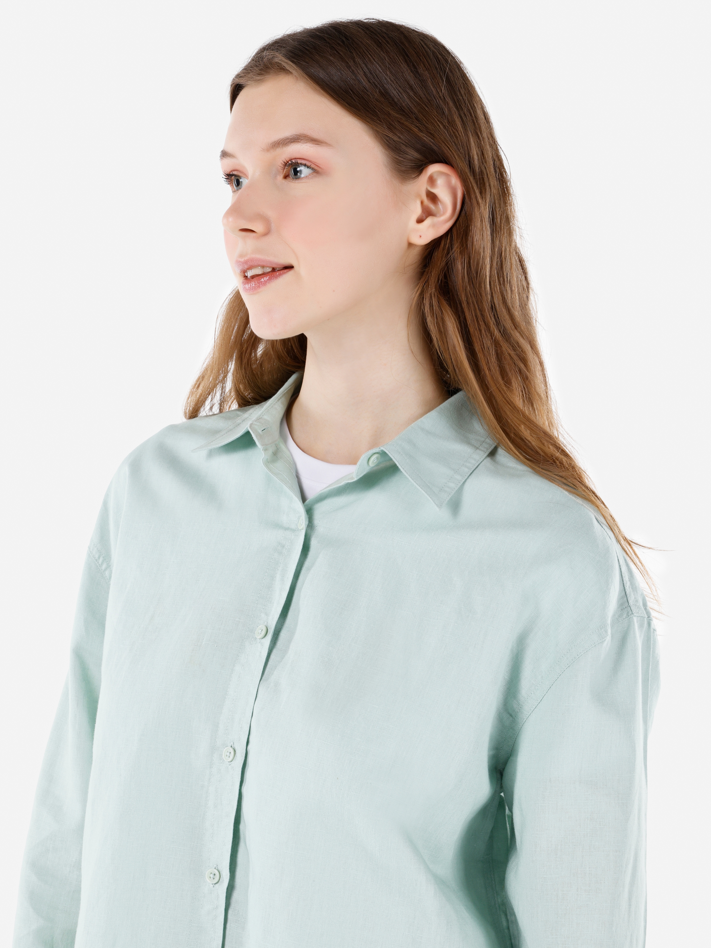 اعرض التفاصيل لـ أخضر للنساء قميص  كم طويل