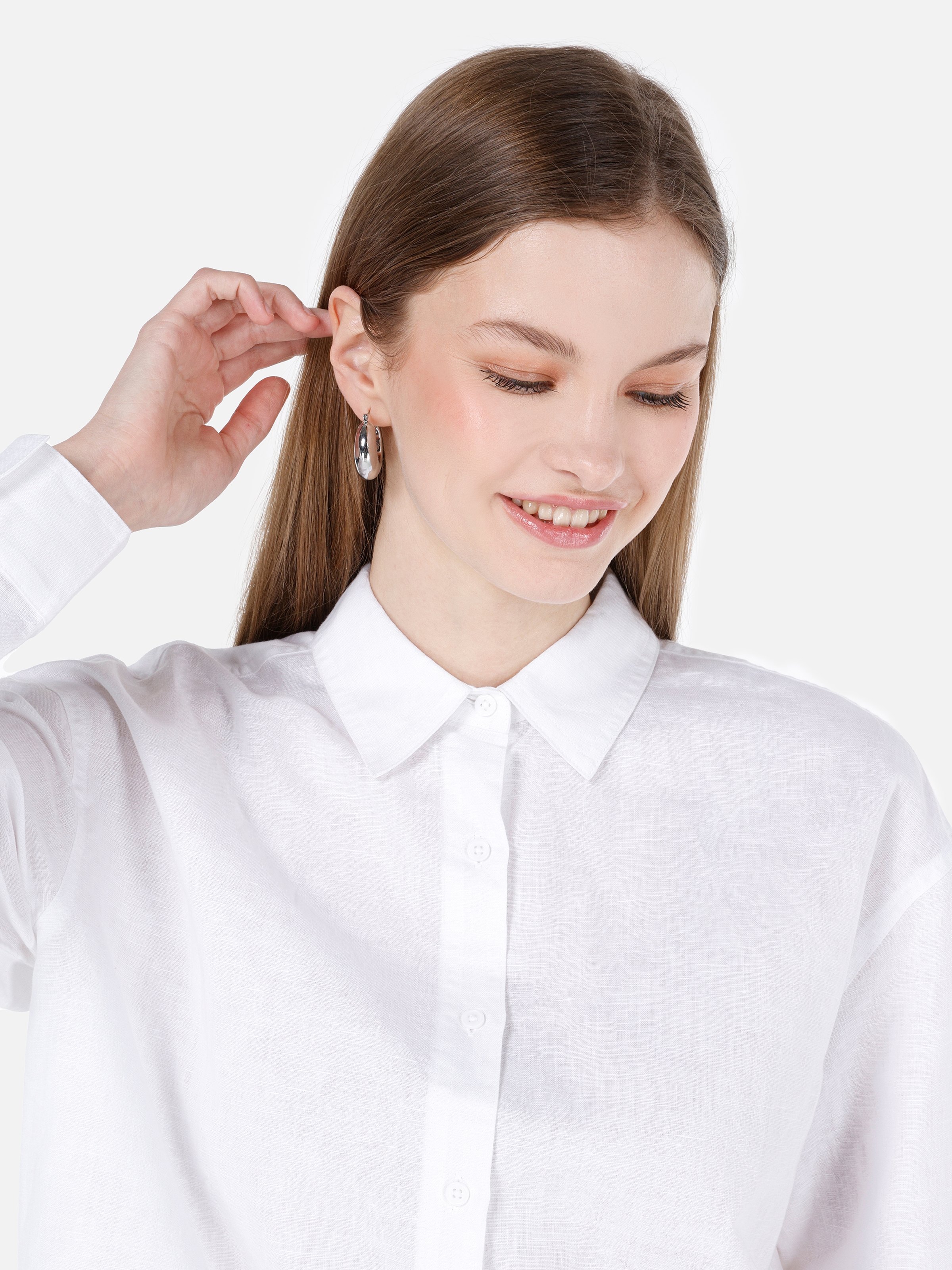 اعرض التفاصيل لـ أبيض للنساء قميص  كم طويل