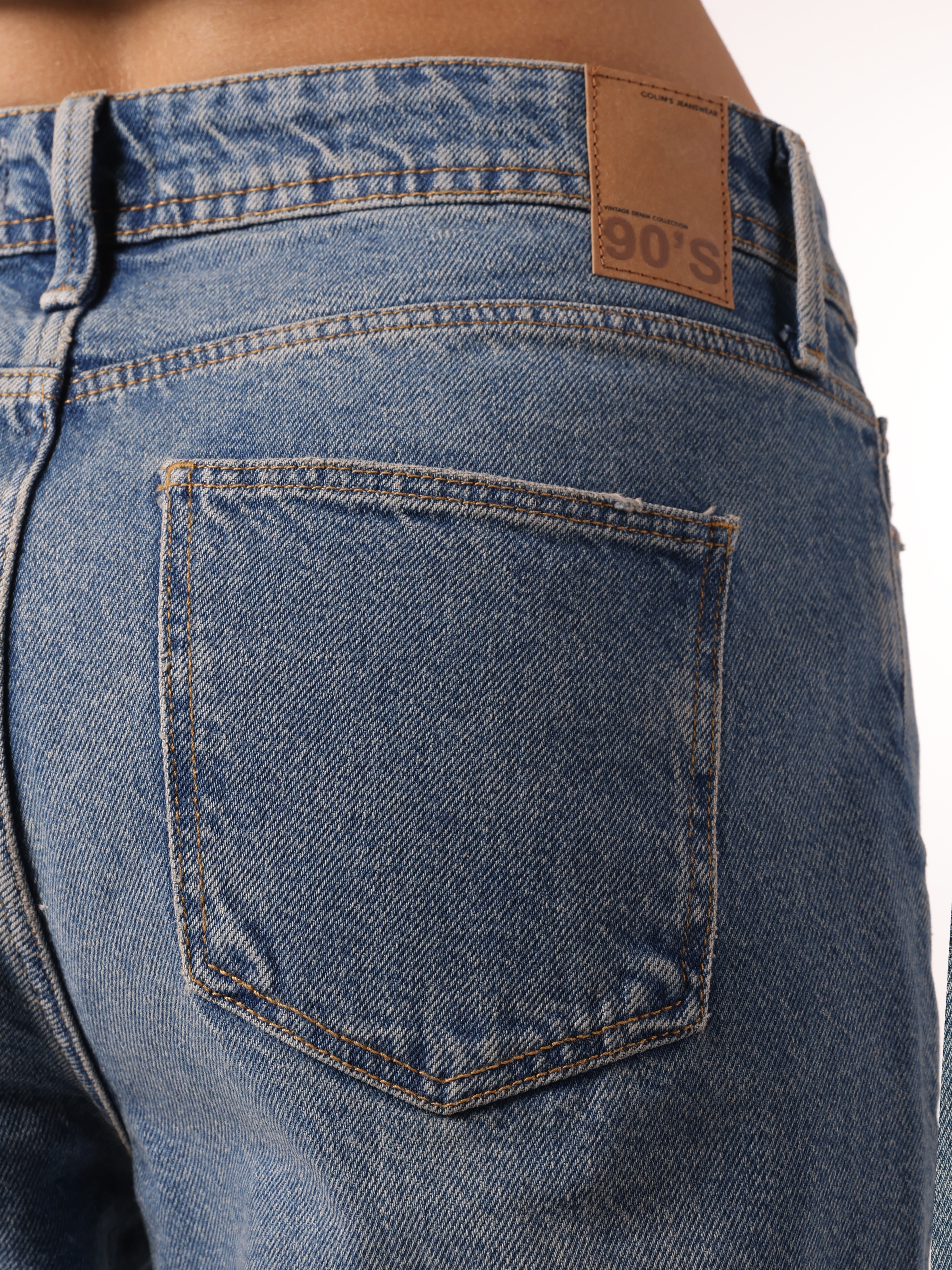 اعرض التفاصيل لـ 792 Mıla بنطال جينز نسائي أزرق متوسط ​​الخصر مستقيم الساق