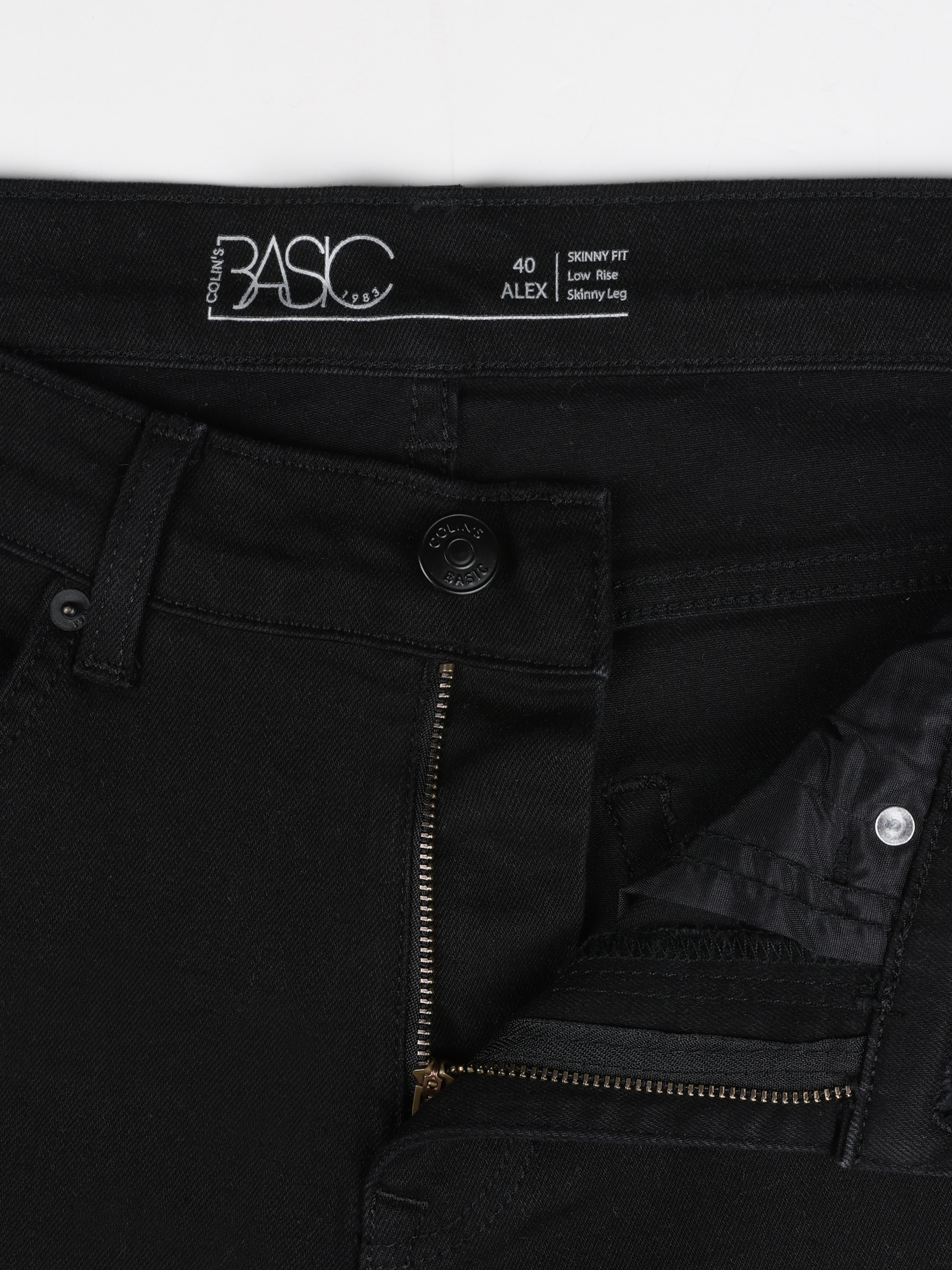 اعرض التفاصيل لـ 040 Alex Super Slim Fit منخفض الخصر نحيل الساق بنطلون جينز أسود للرجال