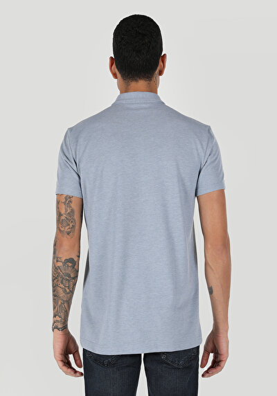 صورة من ياقة بولو عادية مستقيمة رجالي أزرق كم قصير تي شيرت