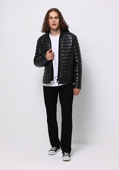 اعرض التفاصيل لـ أسود للرجال جاكيت جلد