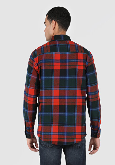 صورة من قميص عادي رقبة منقوشة رجالي برتقالي كم طويل قميص