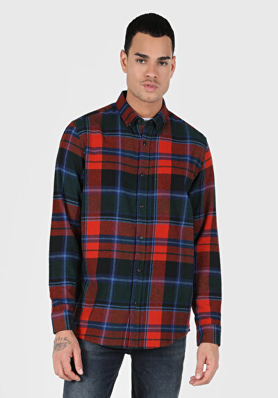 اعرض التفاصيل لـ قميص عادي رقبة منقوشة رجالي برتقالي كم طويل قميص