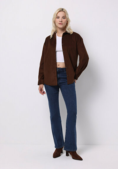 صورة من بني للنساء قميص كم طويل