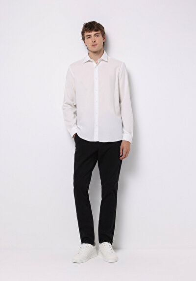 اعرض التفاصيل لـ أبيض للرجال قميص  كم طويل