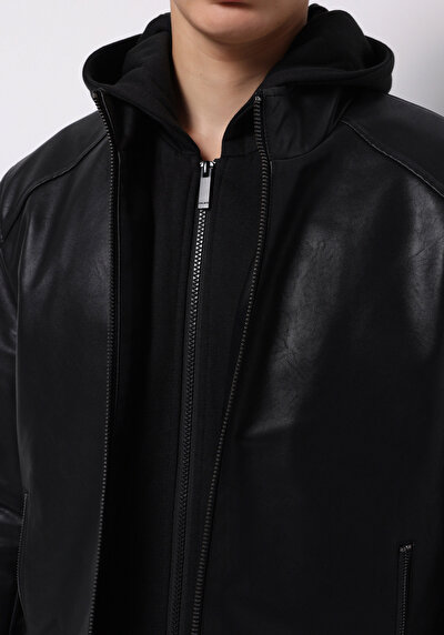 اعرض التفاصيل لـ أسود للرجال جاكيت جلد