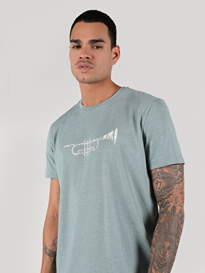 اعرض التفاصيل لـ   رقبة مستديرة مستقيم رجالي أخضر كم قصير تي شيرت