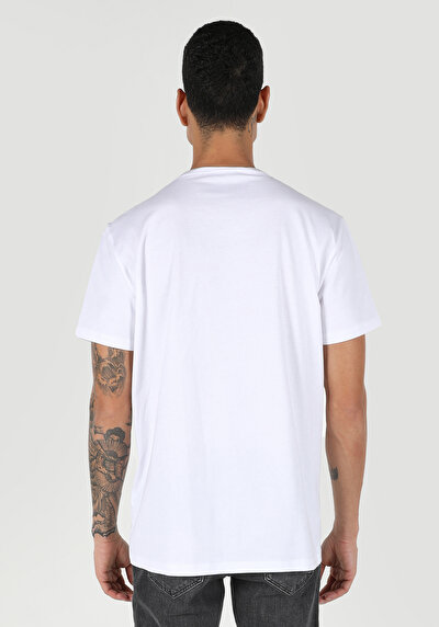 اعرض التفاصيل لـ   رقبة مستديرة مستقيم تي شيرت أبيض بأكمام قصيرة للرجال