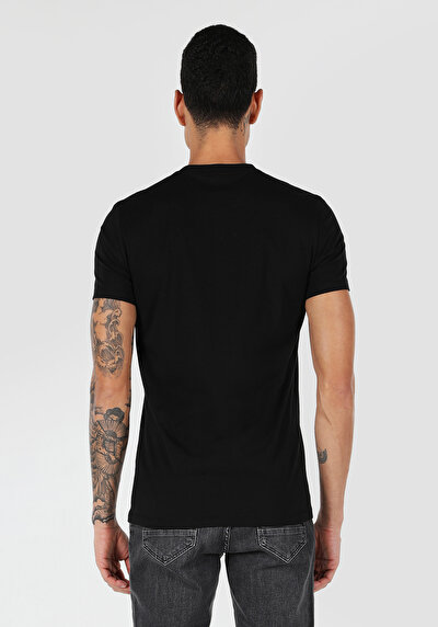 صورة من ضيق قصة رقبة مستديرة مستقيم رجالي أسود كم قصير تي شيرت