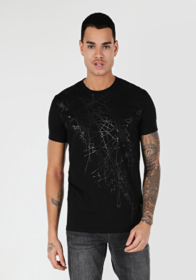 اعرض التفاصيل لـ ضيق قصة رقبة مستديرة مستقيم رجالي أسود كم قصير تي شيرت