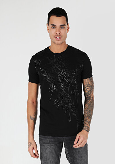 صورة من ضيق قصة رقبة مستديرة مستقيم رجالي أسود كم قصير تي شيرت