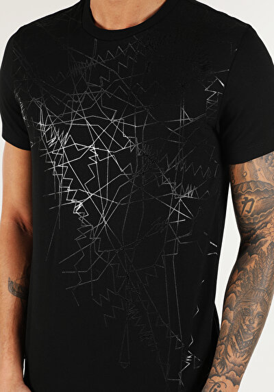 اعرض التفاصيل لـ ضيق قصة رقبة مستديرة مستقيم رجالي أسود كم قصير تي شيرت