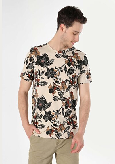 اعرض التفاصيل لـ   رقبة مستديرة مطبوعة رجالي بيج كم قصير تي شيرت