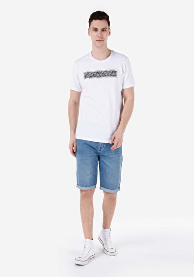 اعرض التفاصيل لـ   رقبة مستديرة مستقيم تي شيرت أبيض بأكمام قصيرة للرجال