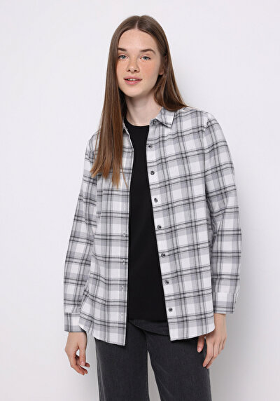 صورة من رمادي للنساء قميص كم طويل