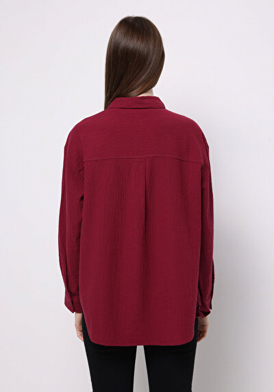 صورة من بوردو للنساء قميص كم طويل