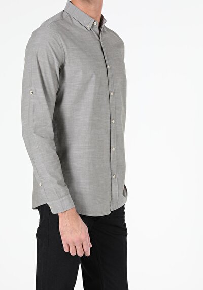 اعرض التفاصيل لـ كاكي للرجال قميص  كم طويل