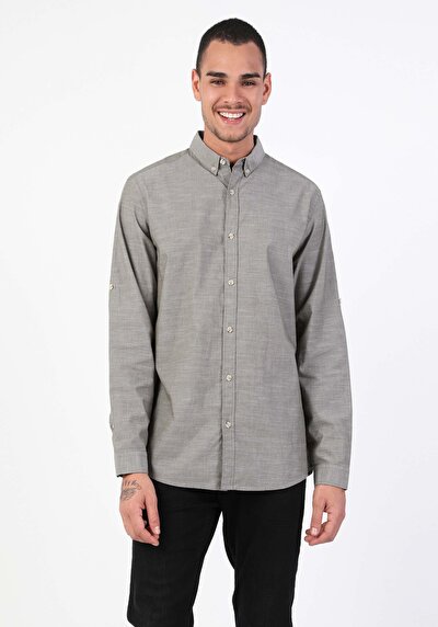 اعرض التفاصيل لـ كاكي للرجال قميص  كم طويل