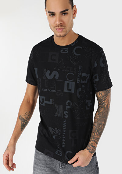 اعرض التفاصيل لـ أسود للرجال تي شيرت بأكمام قصيرة