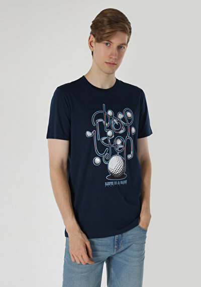 اعرض التفاصيل لـ   رقبة مستديرة مطبوعة رجالي أزرق كحلي كم قصير تي شيرت