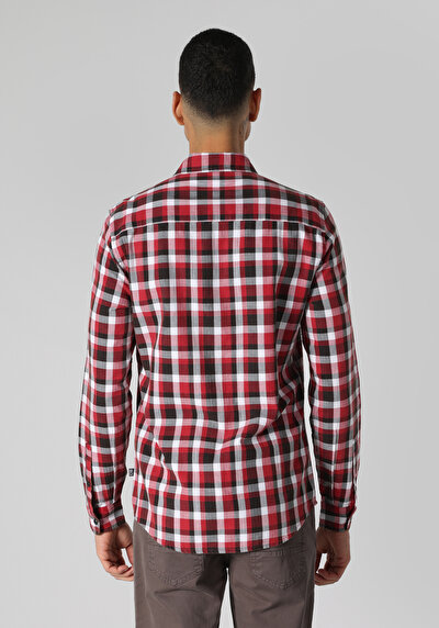 صورة من قميص نحيف رقبة منقوشة رجالي قميص أحمر طويل الأكمام