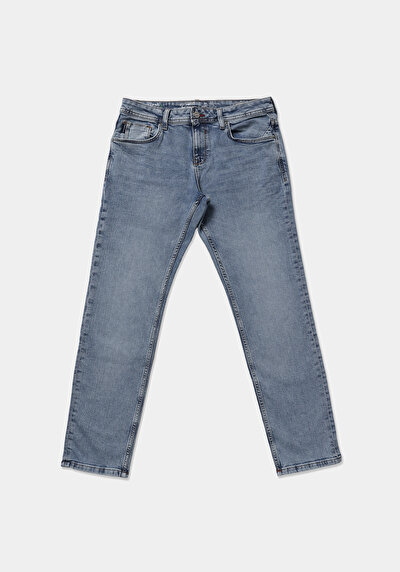 اعرض التفاصيل لـ مستقيم  خصر منخفض مستقيم الساق الجينز النيلي للرجال