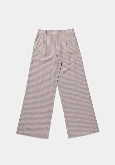 اعرض التفاصيل لـ Straigt Fit خصر منخفض ساق واسعة بنطلون بيج نسائي