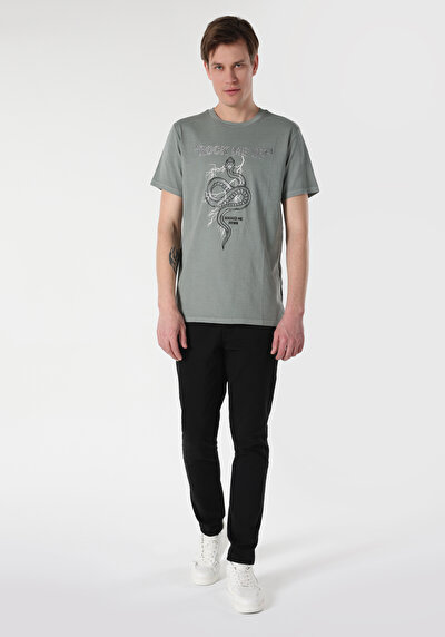 اعرض التفاصيل لـ   رقبة مستديرة مطبوعة رجالي رمادي كم قصير تي شيرت