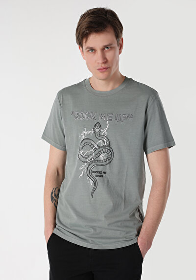 اعرض التفاصيل لـ   رقبة مستديرة مطبوعة رجالي رمادي كم قصير تي شيرت