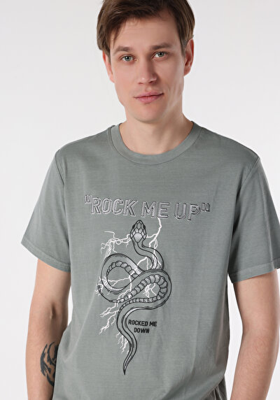 اعرض التفاصيل لـ   رقبة مستديرة مطبوعة رجالي رمادي كم قصير تي شيرت