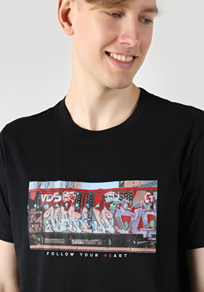 اعرض التفاصيل لـ   رقبة مستديرة مطبوعة رجالي أسود قصيرة الأكمام تي شيرت