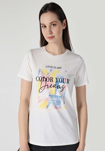 اعرض التفاصيل لـ أبيض للنساء تي شيرت بأكمام قصيرة