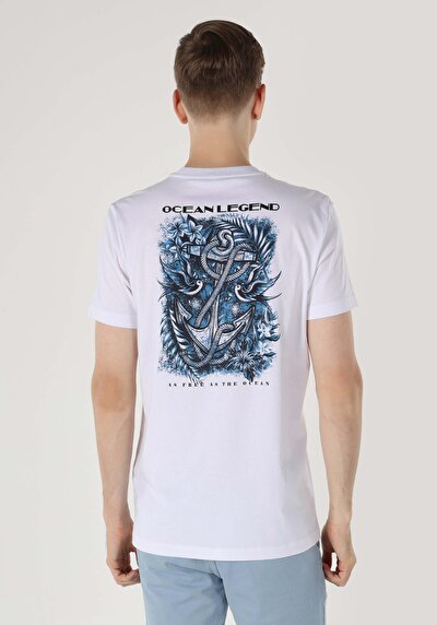 اعرض التفاصيل لـ   رقبة مستديرة مطبوعة للرجال أبيض بأكمام قصيرة تي شيرت