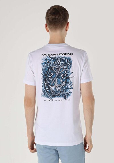 صورة من رقبة مستديرة مطبوعة للرجال أبيض بأكمام قصيرة تي شيرت