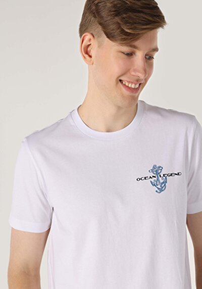 اعرض التفاصيل لـ   رقبة مستديرة مطبوعة للرجال أبيض بأكمام قصيرة تي شيرت