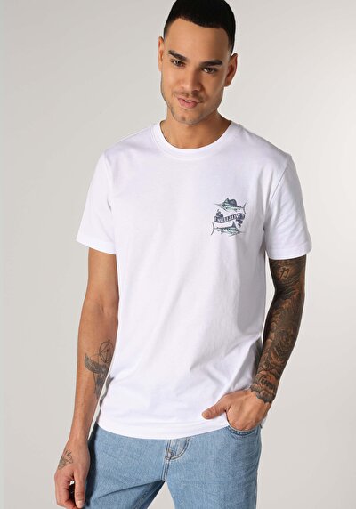 صورة من   رقبة مستديرة مستقيم تي شيرت أبيض بأكمام قصيرة للرجال