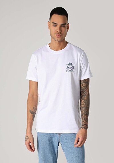 اعرض التفاصيل لـ   رقبة مستديرة مستقيم تي شيرت أبيض بأكمام قصيرة للرجال