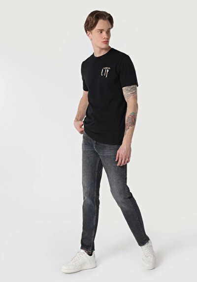 اعرض التفاصيل لـ عادي مقاس رقبة مستديرة مستقيم رجالي أسود كم قصير تي شيرت