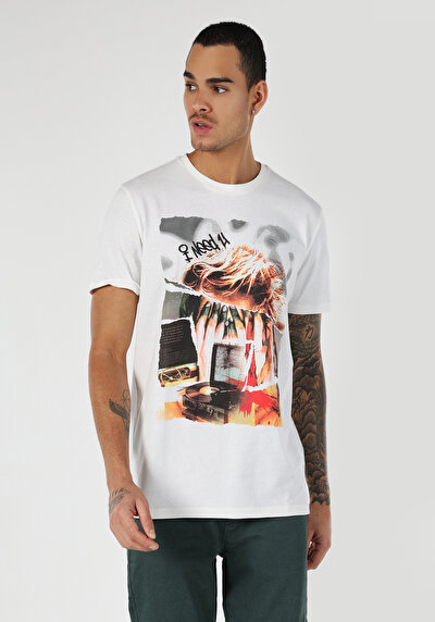 اعرض التفاصيل لـ   رقبة مستديرة مستقيم تي شيرت أبيض بأكمام قصيرة للرجال