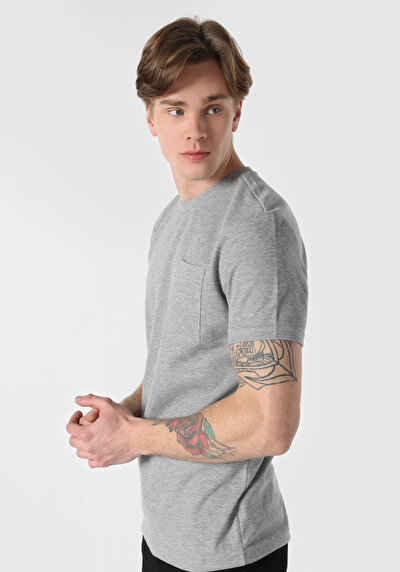 صورة من عادي مقاس رقبة مستديرة جاكار رجالي رمادي كم قصير تي شيرت