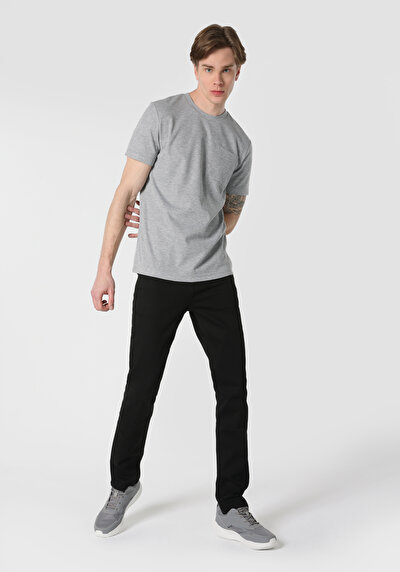 اعرض التفاصيل لـ عادي مقاس رقبة مستديرة جاكار رجالي رمادي كم قصير تي شيرت