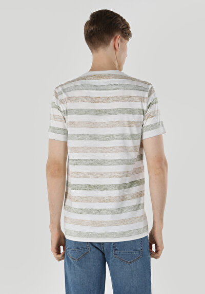 صورة من رقبة مستديرة مخطط للرجال تي شيرت أخضر قصير الأكمام