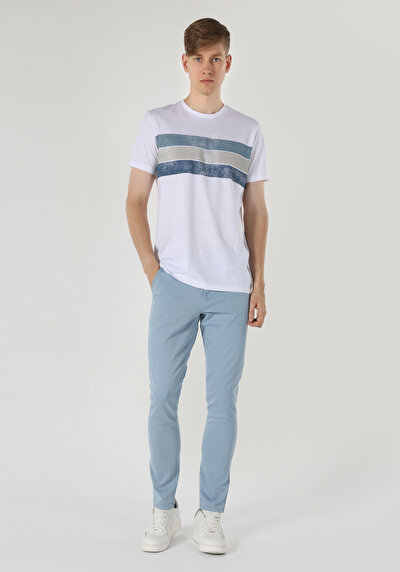 اعرض التفاصيل لـ   رقبة مستديرة مستقيم تي شيرت أبيض بأكمام قصيرة للرجال