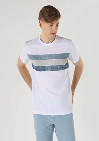 اعرض التفاصيل لـ   رقبة مستديرة مستقيم تي شيرت أبيض بأكمام قصيرة للرجال