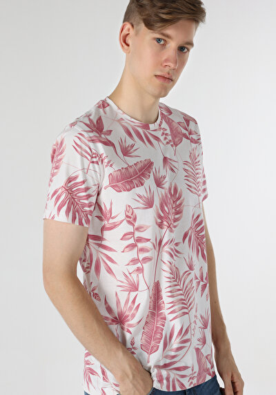 اعرض التفاصيل لـ   رقبة مستديرة مطبوعة للرجال أبيض بأكمام قصيرة تي شيرت