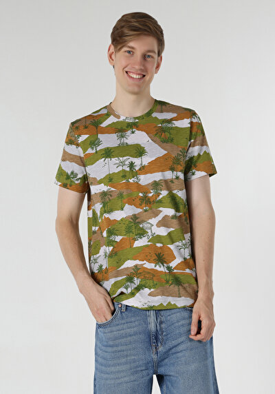 صورة من   رقبة مستديرة مطبوعة رجالي متعدد الألوان كم قصير تي شيرت